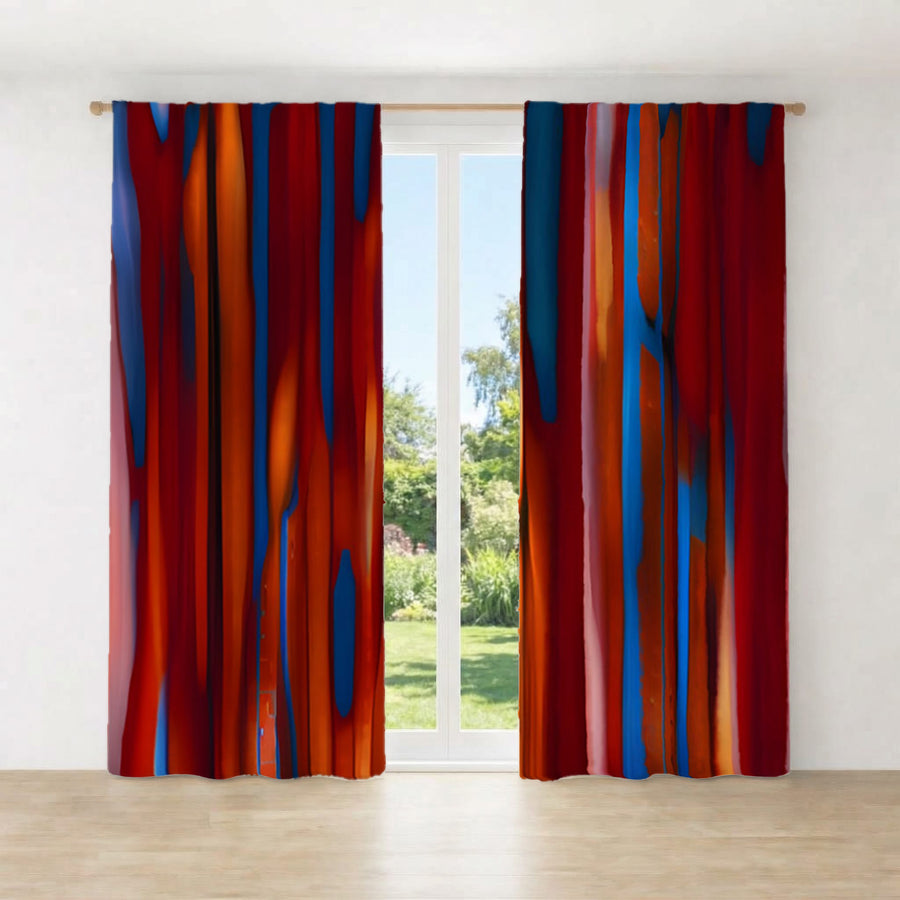 Red and Blue Vertical Drip Pattern Window Curtain