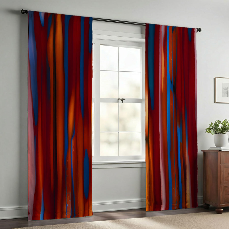 Red and Blue Vertical Drip Pattern Window Curtain