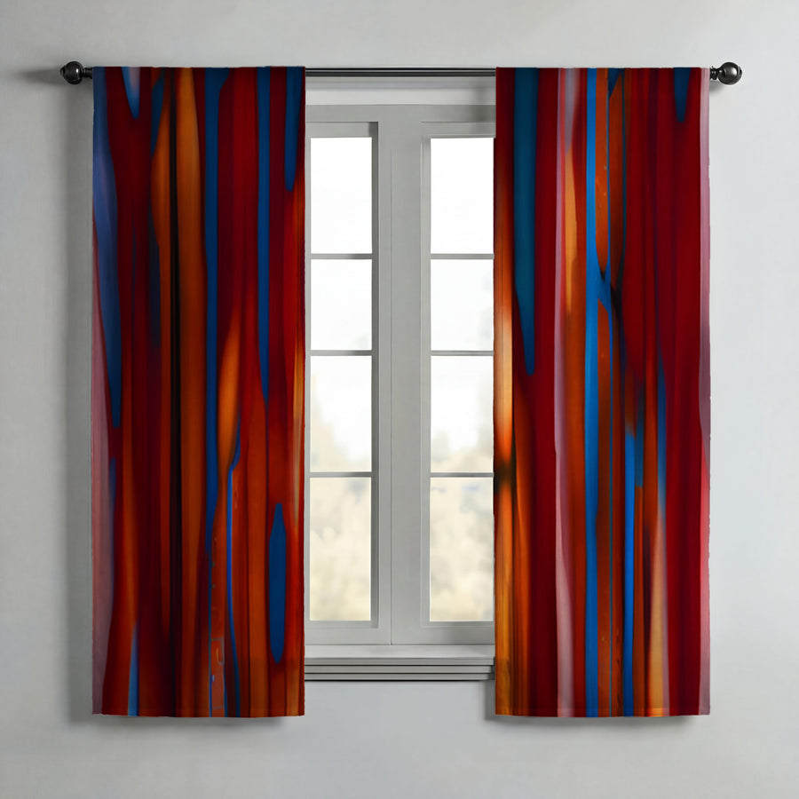 Red and Blue Vertical Drip Pattern Window Curtain