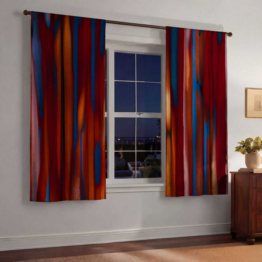 Red and Blue Vertical Drip Pattern Window Curtain