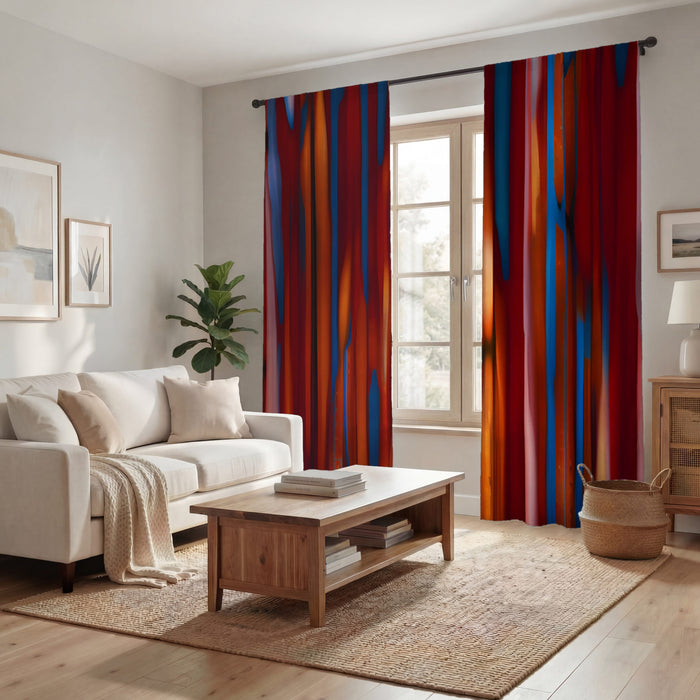 Red and Blue Vertical Drip Pattern Window Curtain