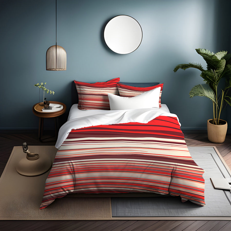 Red Horizontal Flow Abstract Pattern Duvet Cover