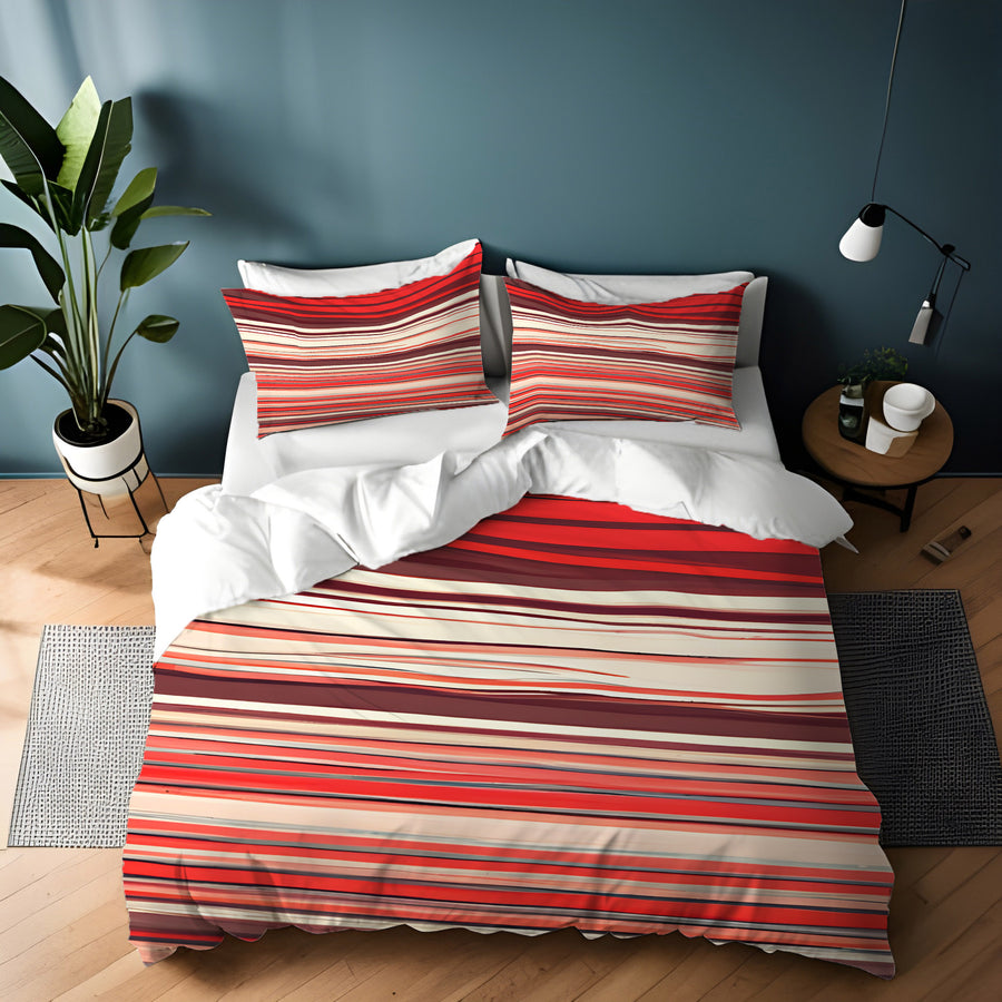 Red Horizontal Flow Abstract Pattern Duvet Cover