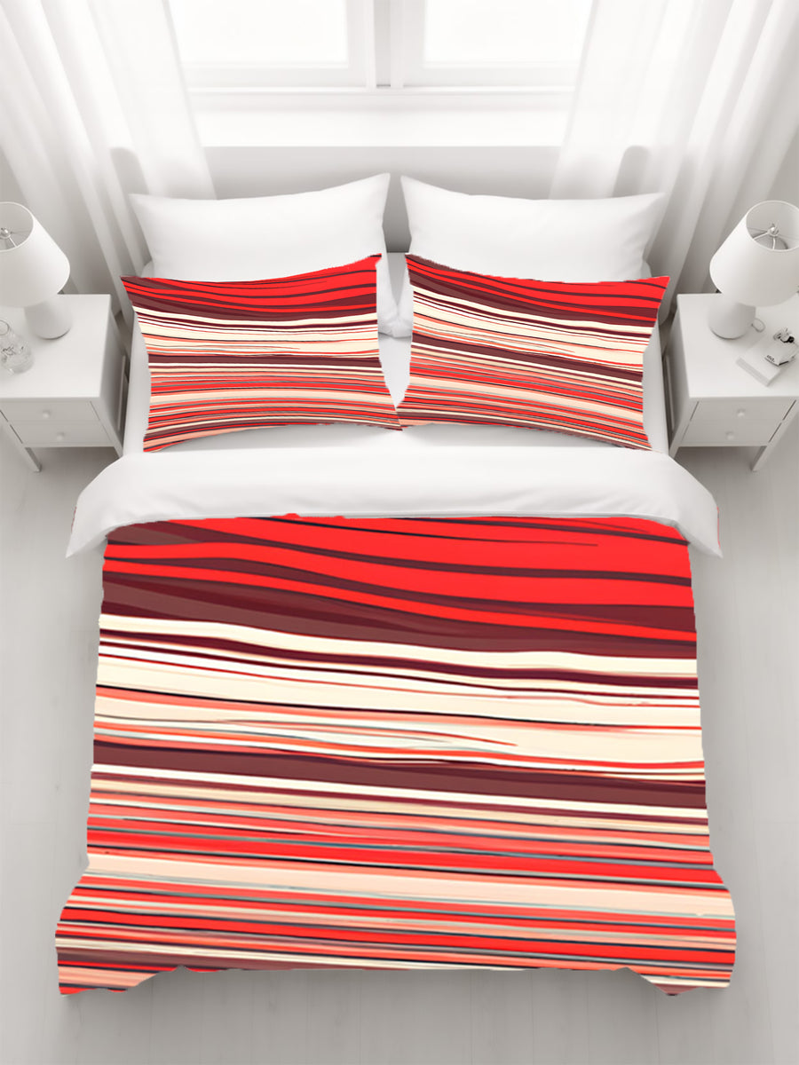 Red Horizontal Flow Abstract Pattern Duvet Cover