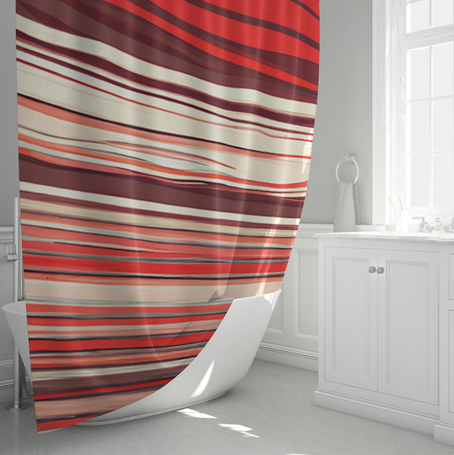 Red Horizontal Flow Abstract Pattern Shower Curtain