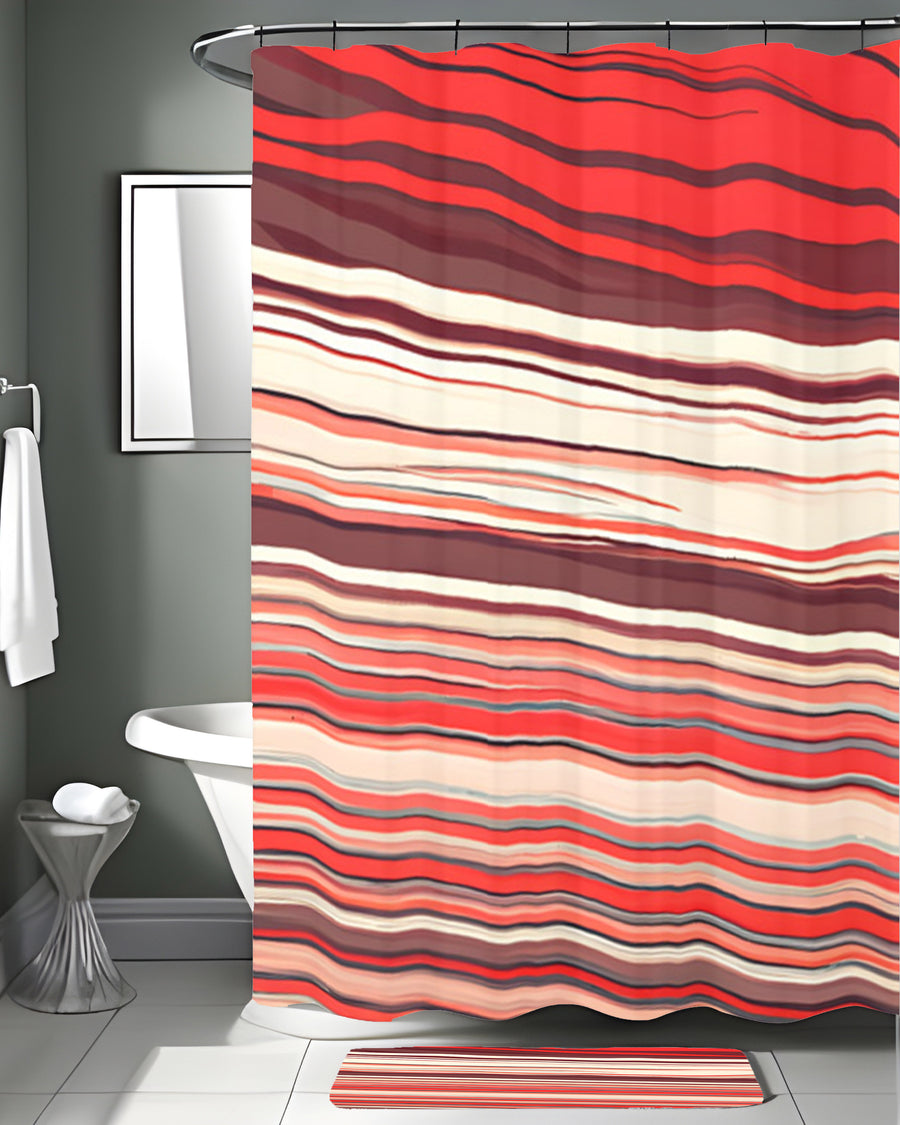Red Horizontal Flow Abstract Pattern Shower Curtain