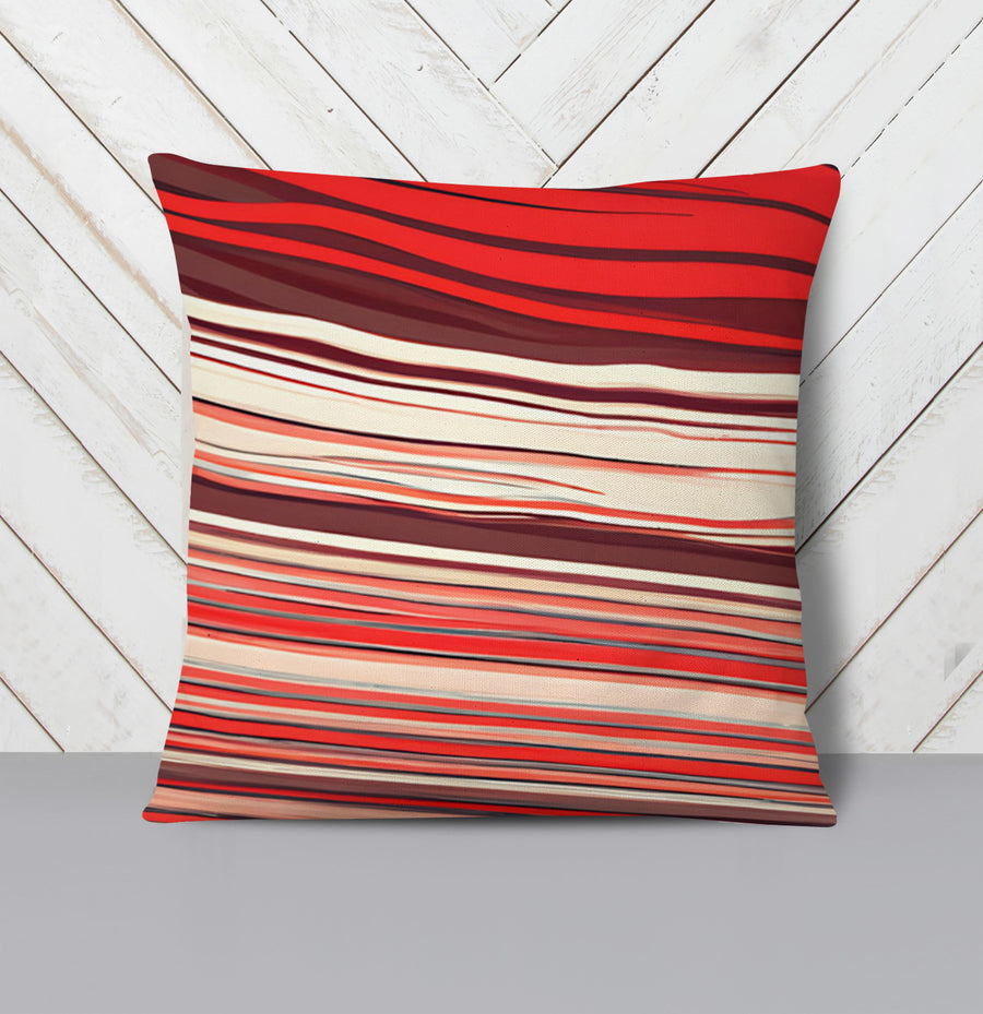 Red Horizontal Flow Abstract Pattern Throw Pillow Cover