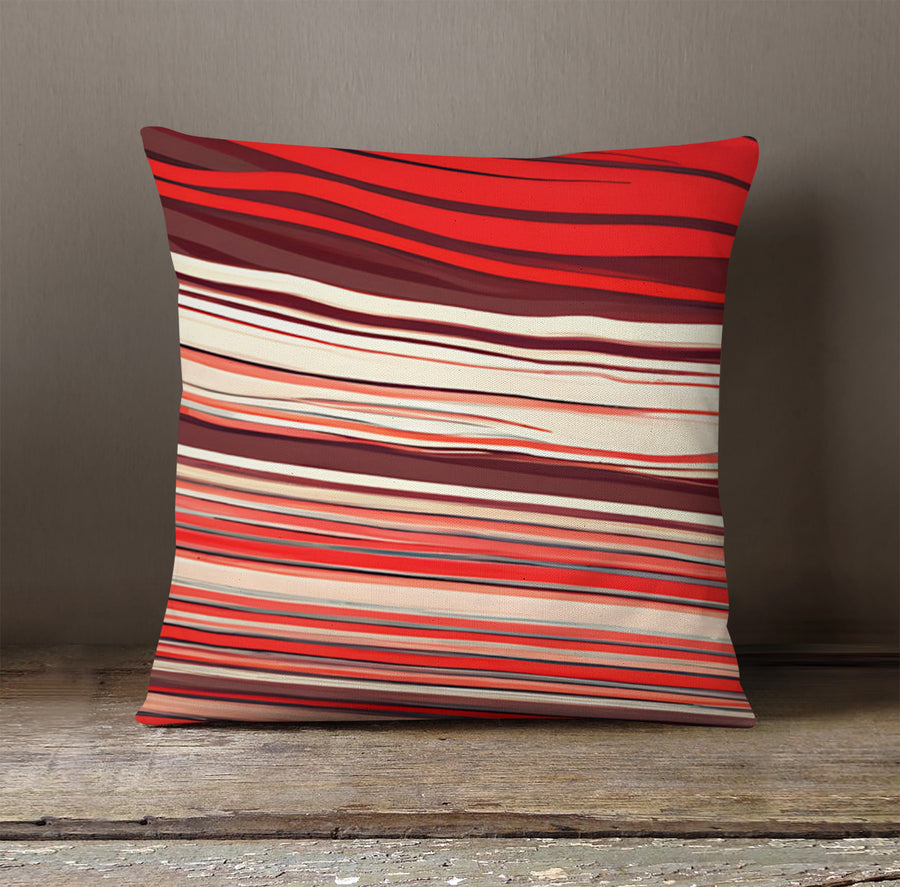 Red Horizontal Flow Abstract Pattern Throw Pillow Cover