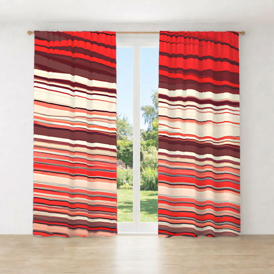 Red Horizontal Flow Abstract Pattern Window Curtains