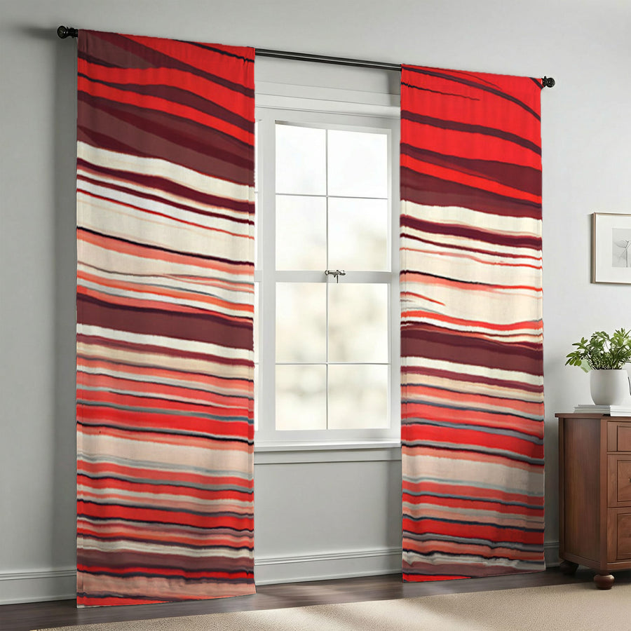 Red Horizontal Flow Abstract Pattern Window Curtains