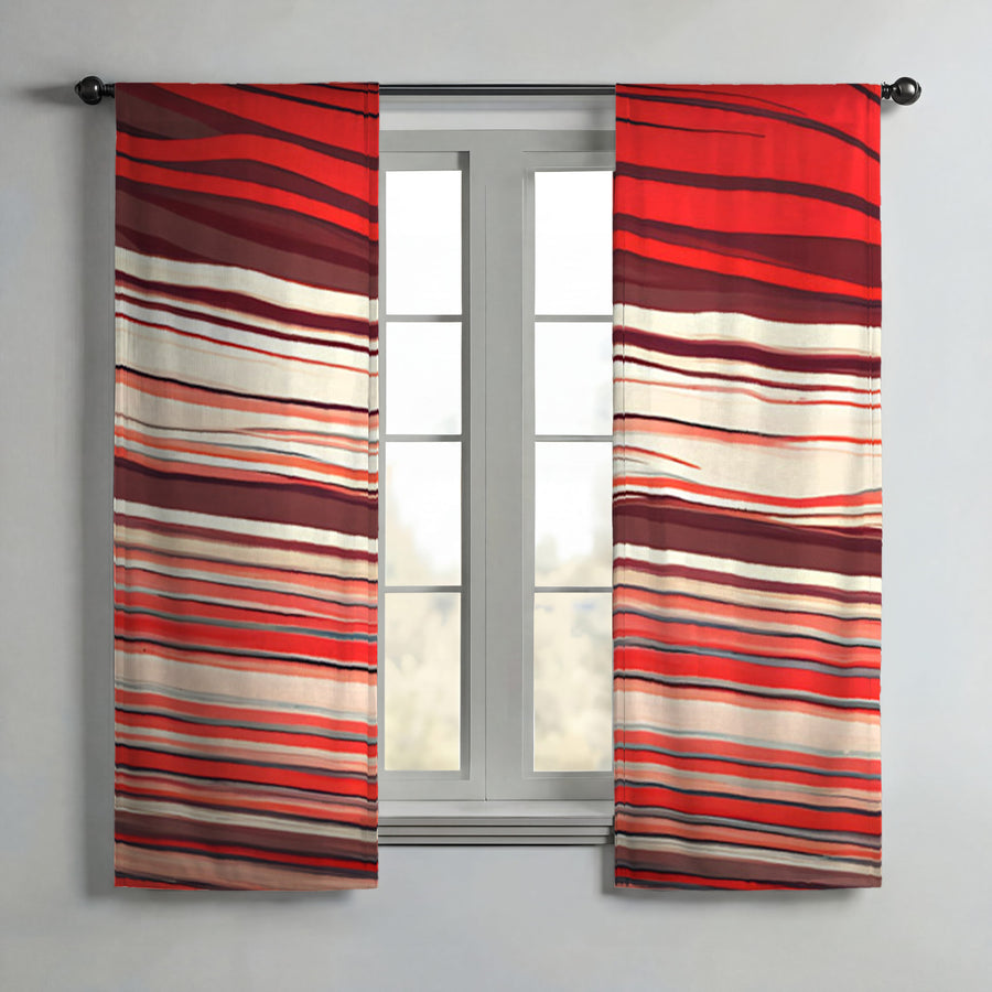 Red Horizontal Flow Abstract Pattern Window Curtains
