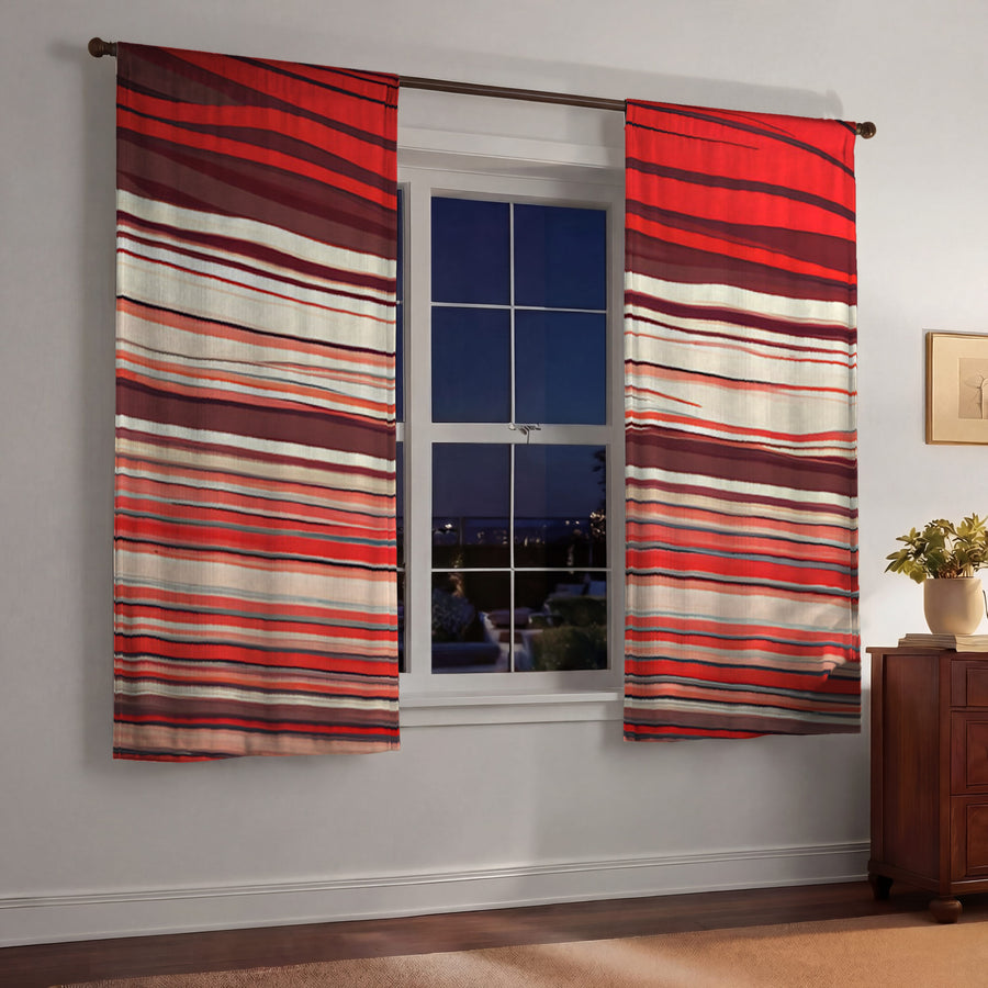Red Horizontal Flow Abstract Pattern Window Curtains
