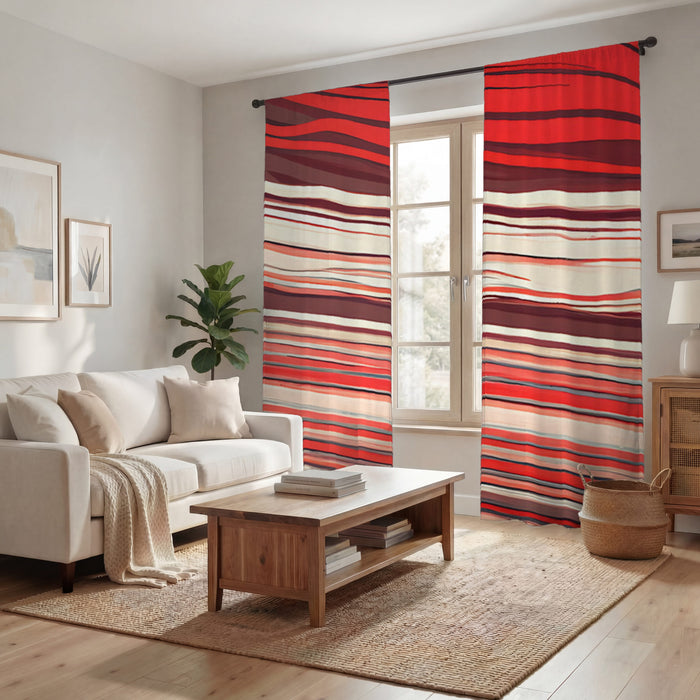 Red Horizontal Flow Abstract Pattern Window Curtains