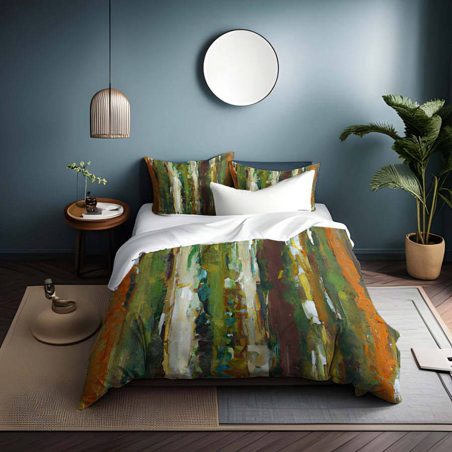 Green Vertical Abstract Texture Pattern Duvet Cover