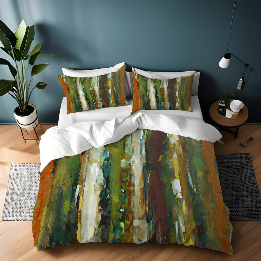 Green Vertical Abstract Texture Pattern Duvet Cover