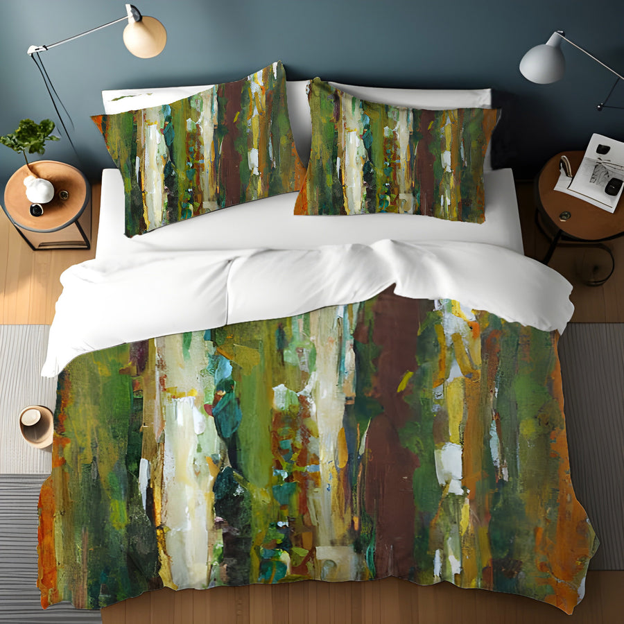 Green Vertical Abstract Texture Pattern Duvet Cover