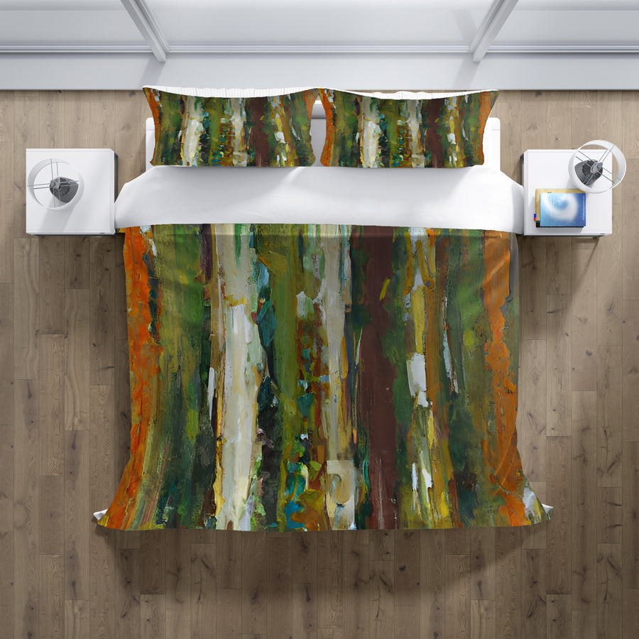 Green Vertical Abstract Texture Pattern Duvet Cover
