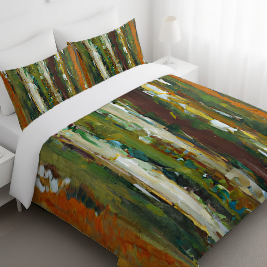 Green Vertical Abstract Texture Pattern Duvet Cover
