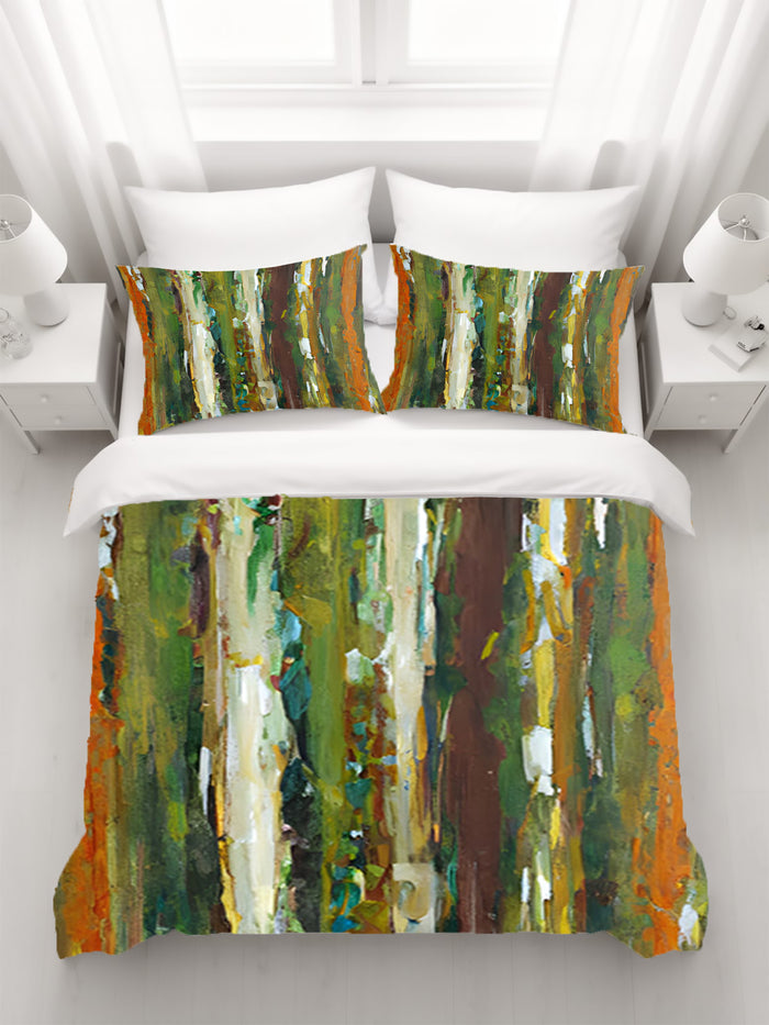 Green Vertical Abstract Texture Pattern Duvet Cover