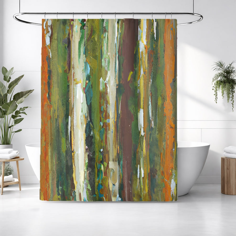 Green Vertical Abstract Texture Pattern Shower Curtain