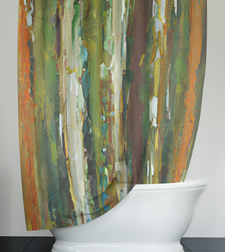 Green Vertical Abstract Texture Pattern Shower Curtain