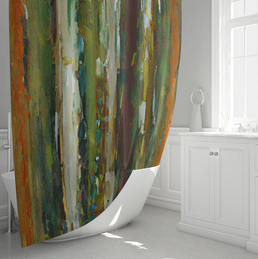 Green Vertical Abstract Texture Pattern Shower Curtain