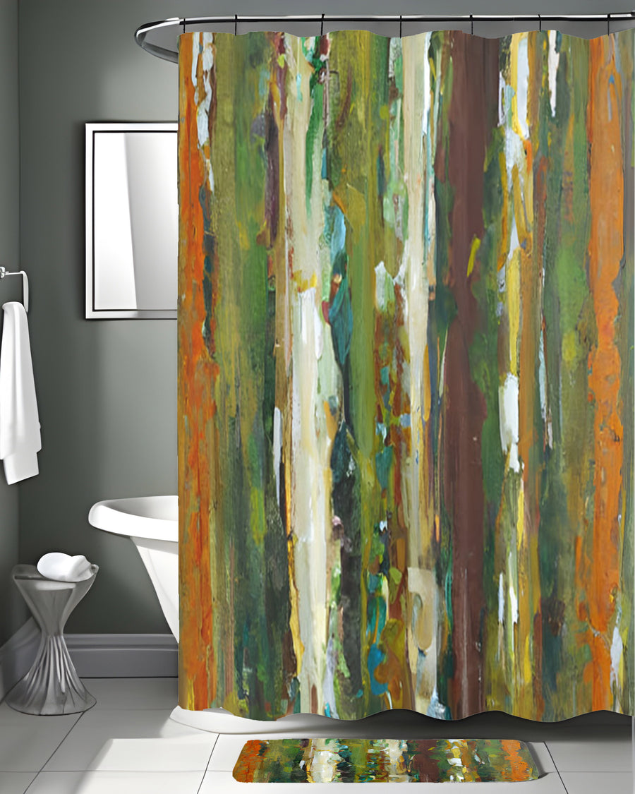 Green Vertical Abstract Texture Pattern Shower Curtain