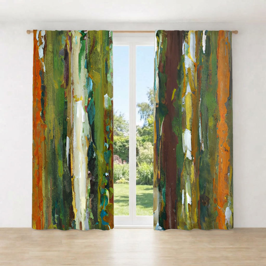 Green Vertical Abstract Texture Pattern Window Curtains