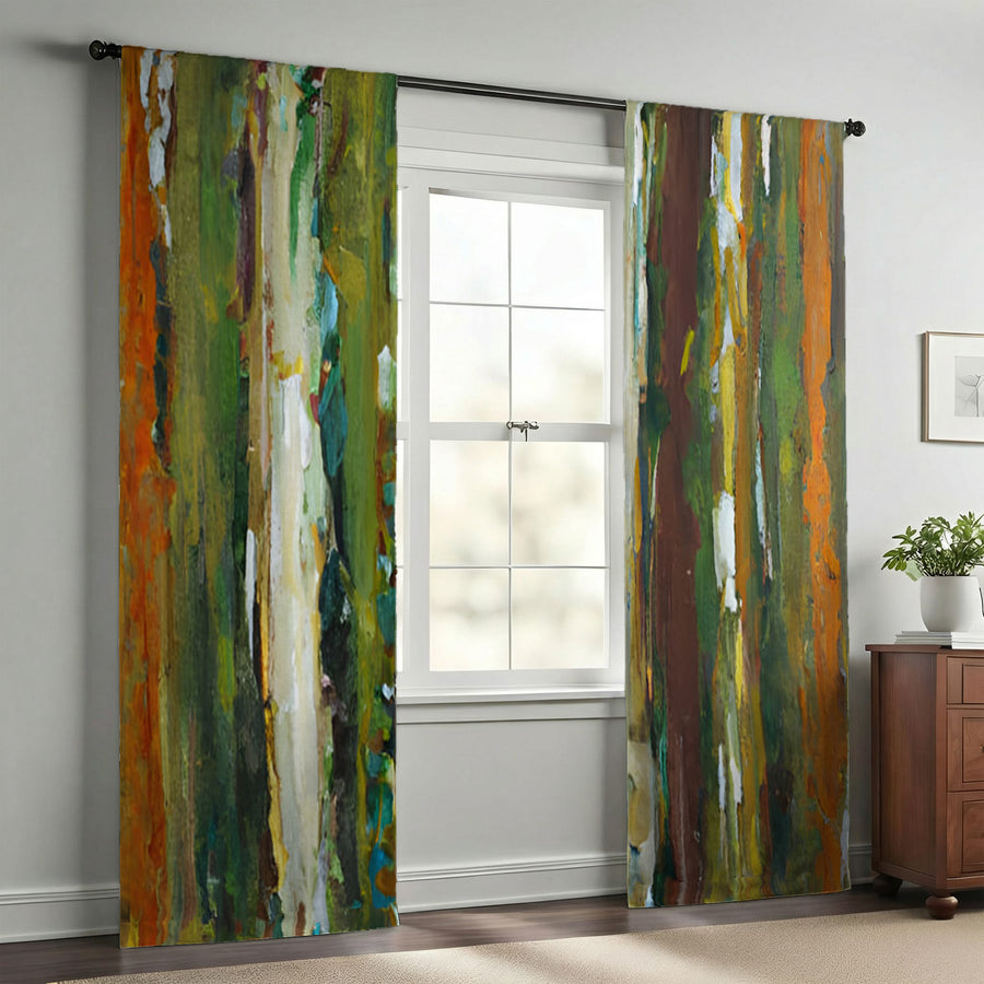 Green Vertical Abstract Texture Pattern Window Curtains