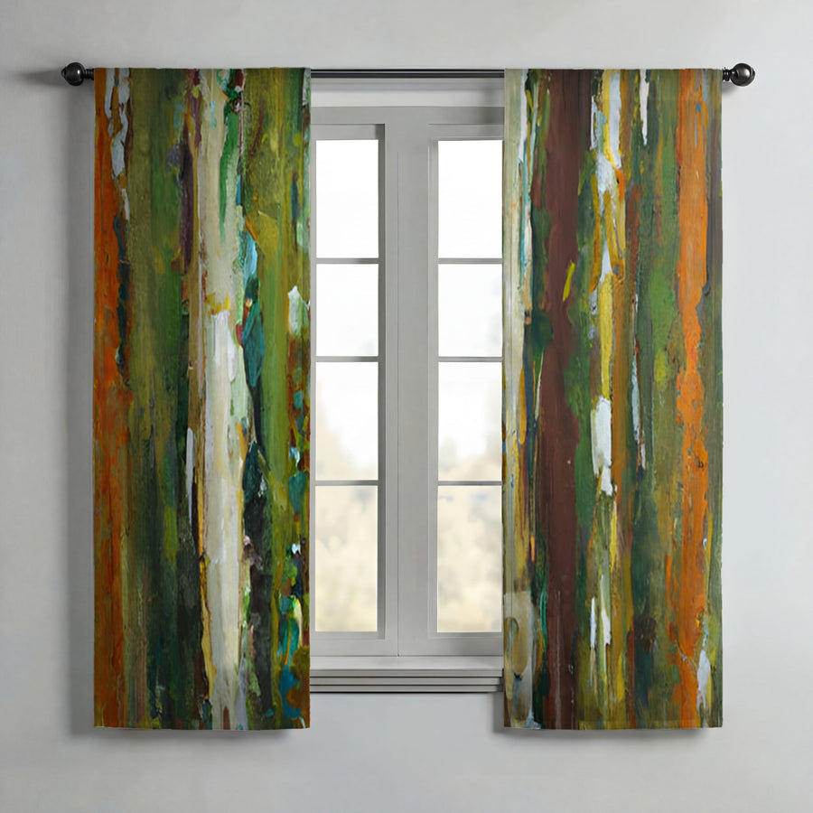 Green Vertical Abstract Texture Pattern Window Curtains
