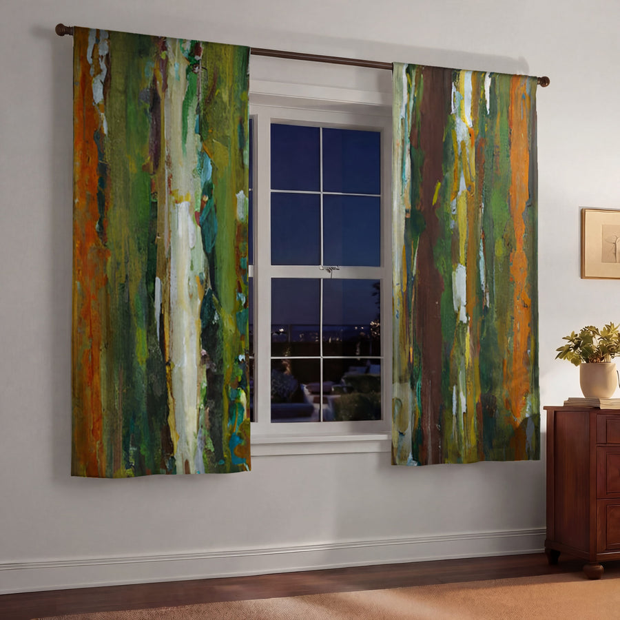 Green Vertical Abstract Texture Pattern Window Curtains