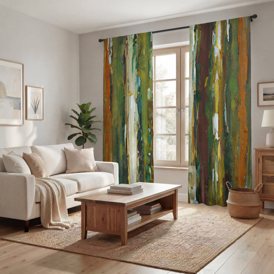 Green Vertical Abstract Texture Pattern Window Curtains