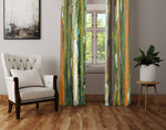 Abstract Striped Window Curtains - Green and Orange Grunge Painted Stripes - Deja Blue Studios