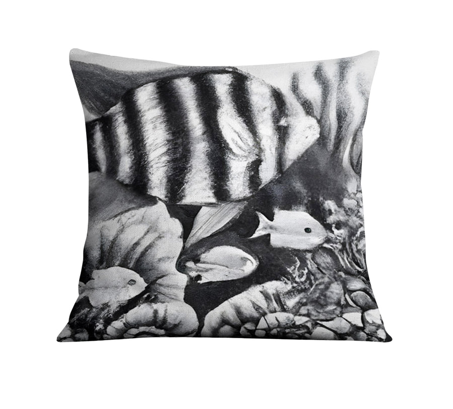 Gray Tropical Fish Illustration Pattern Throw Pillow Cover