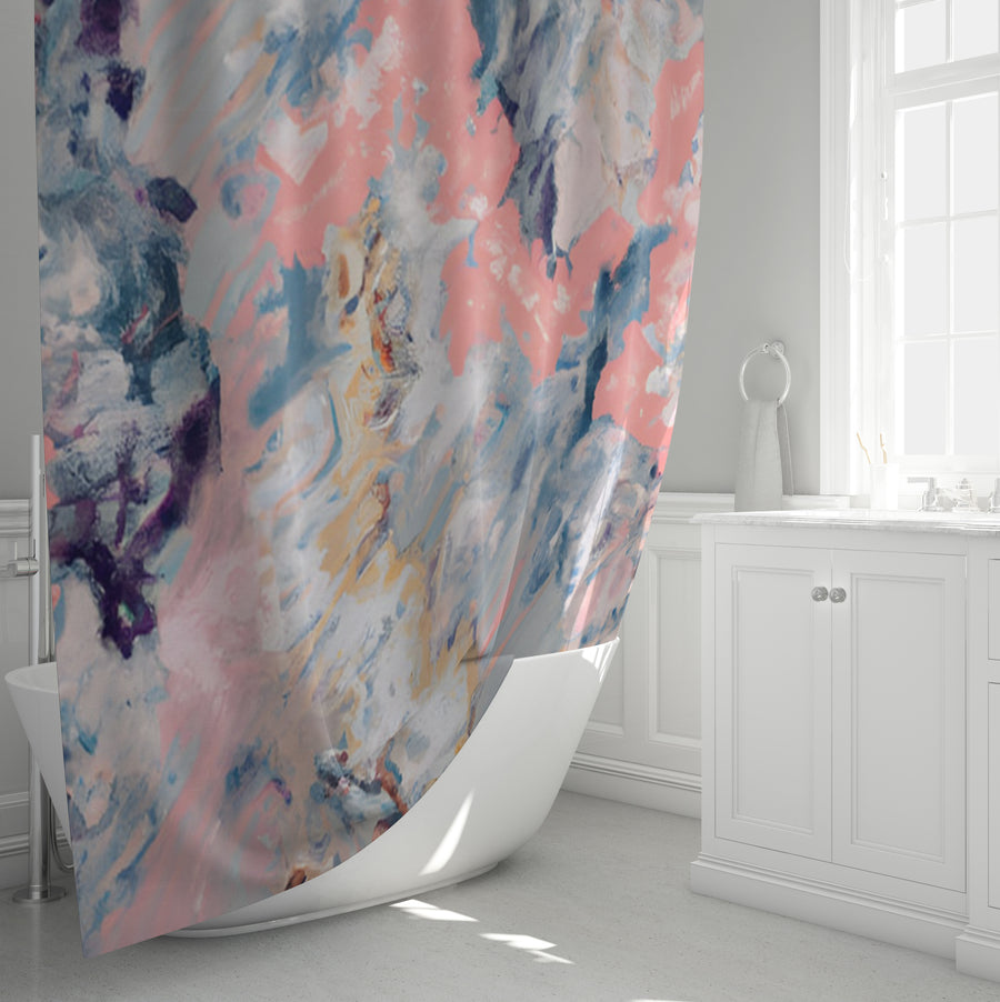 Soft Pink and Blue Abstract Texture Pattern Shower Curtain