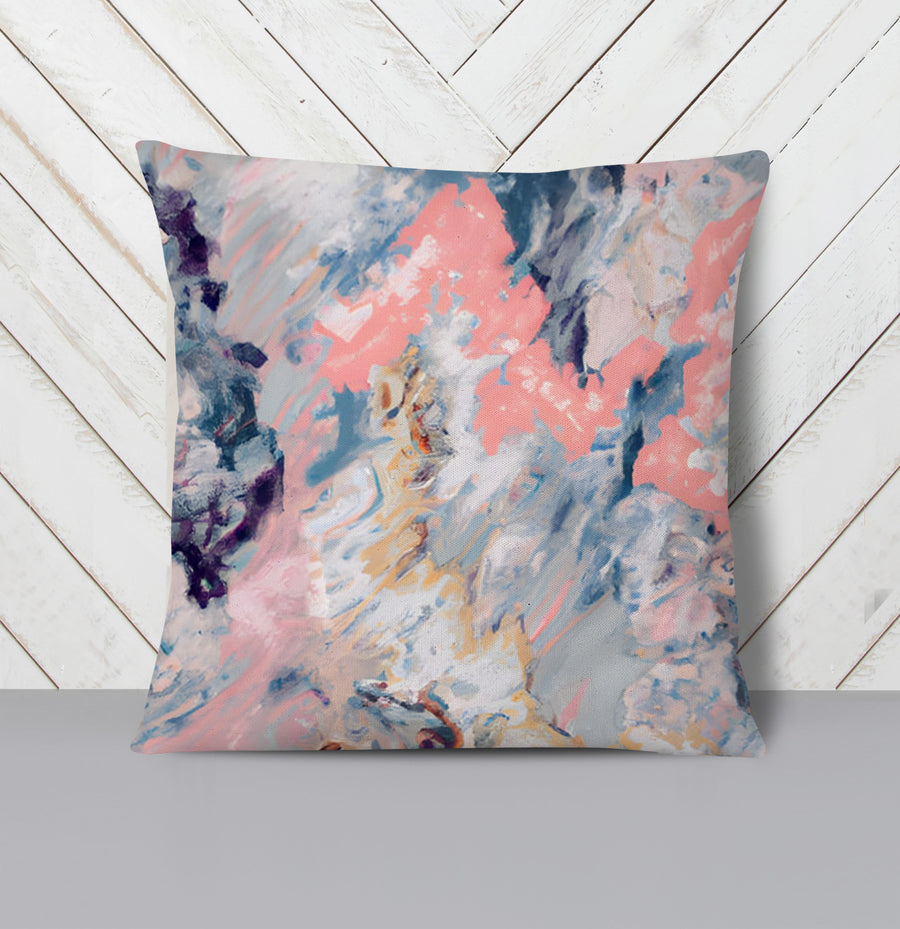 Soft Pink and Blue Abstract Texture Pattern Throw Pillow Cover