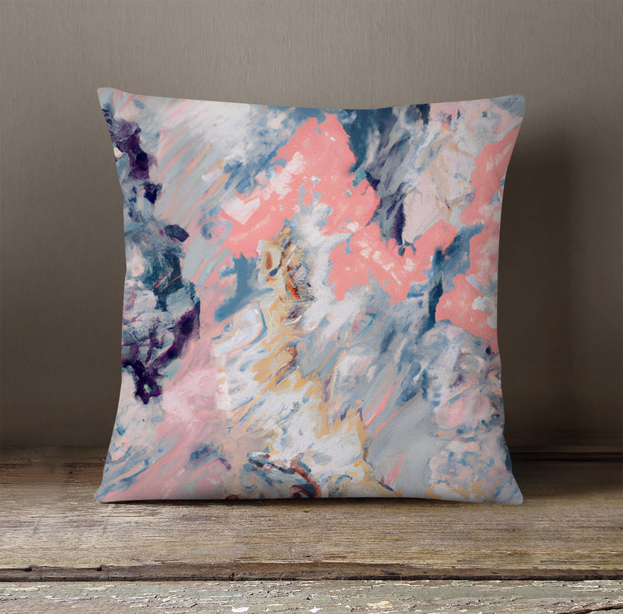 Soft Pink and Blue Abstract Texture Pattern Throw Pillow Cover