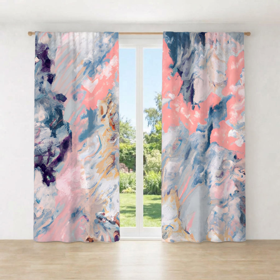 Soft Pink and Blue Abstract Texture Pattern Window Curtain