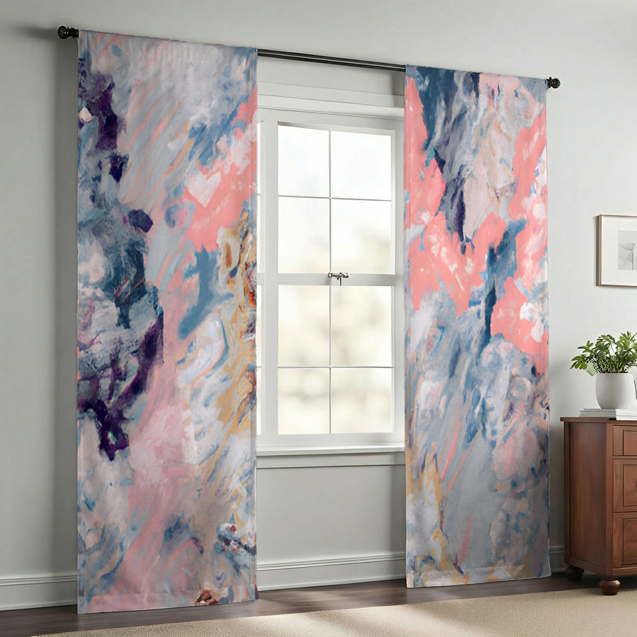 Soft Pink and Blue Abstract Texture Pattern Window Curtain