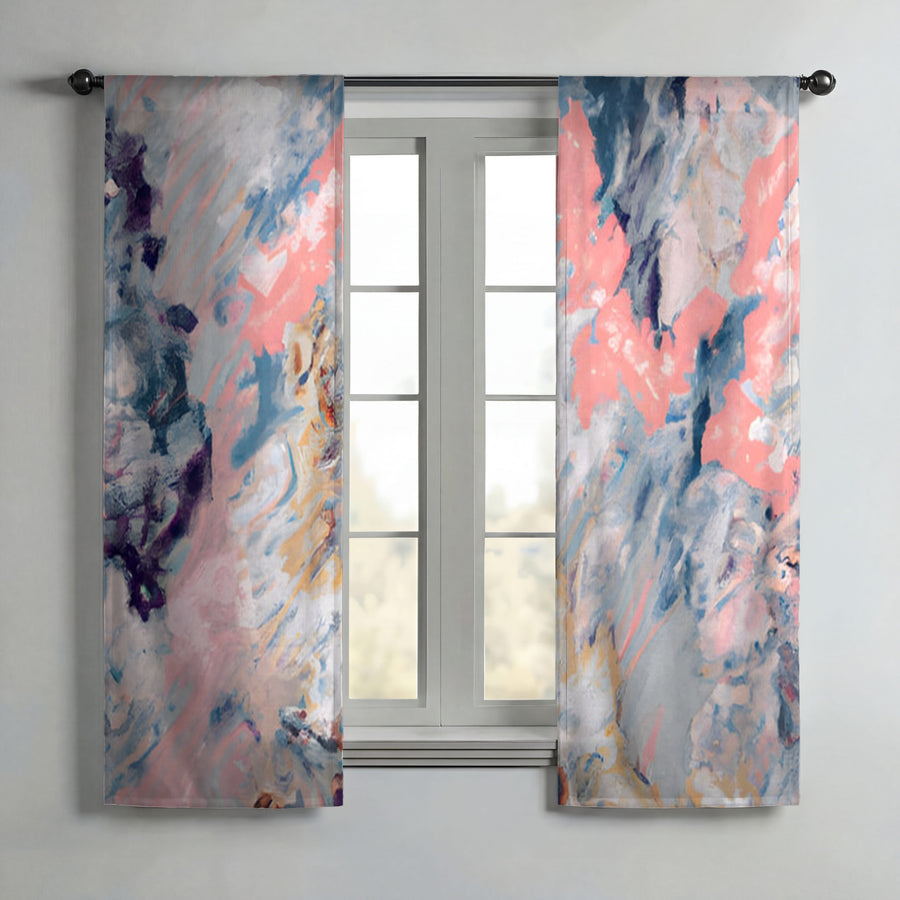 Soft Pink and Blue Abstract Texture Pattern Window Curtain