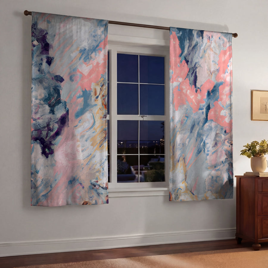 Soft Pink and Blue Abstract Texture Pattern Window Curtain