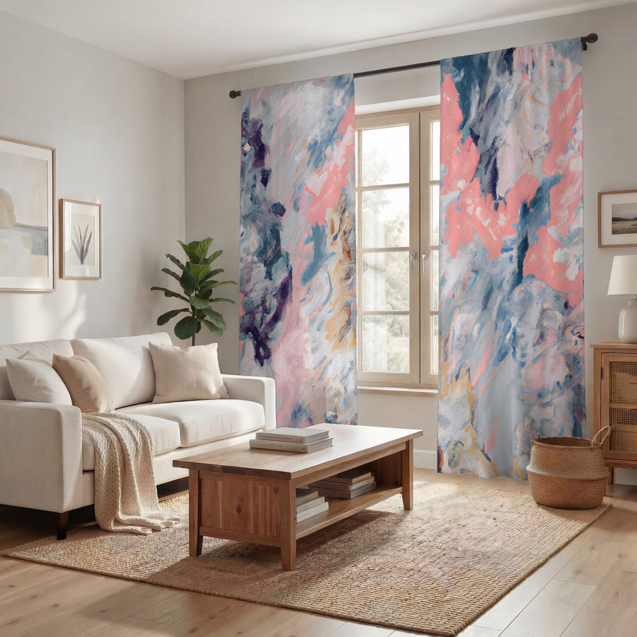 Soft Pink and Blue Abstract Texture Pattern Window Curtain