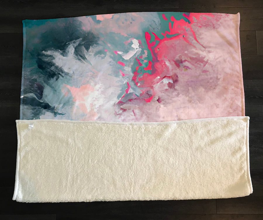 Pink and Blue Marble Abstract Pattern Fleece Sherpa Blanket