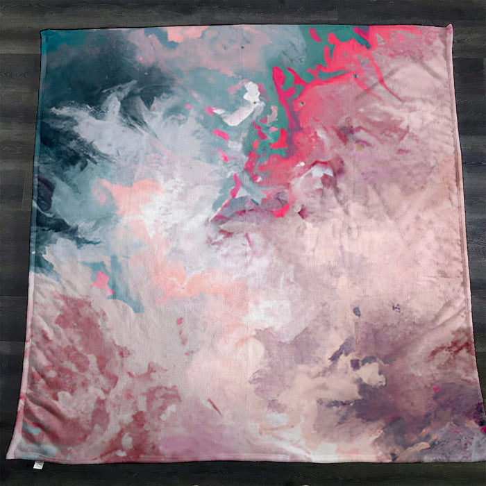 Pink and Blue Marble Abstract Pattern Fleece Sherpa Blanket