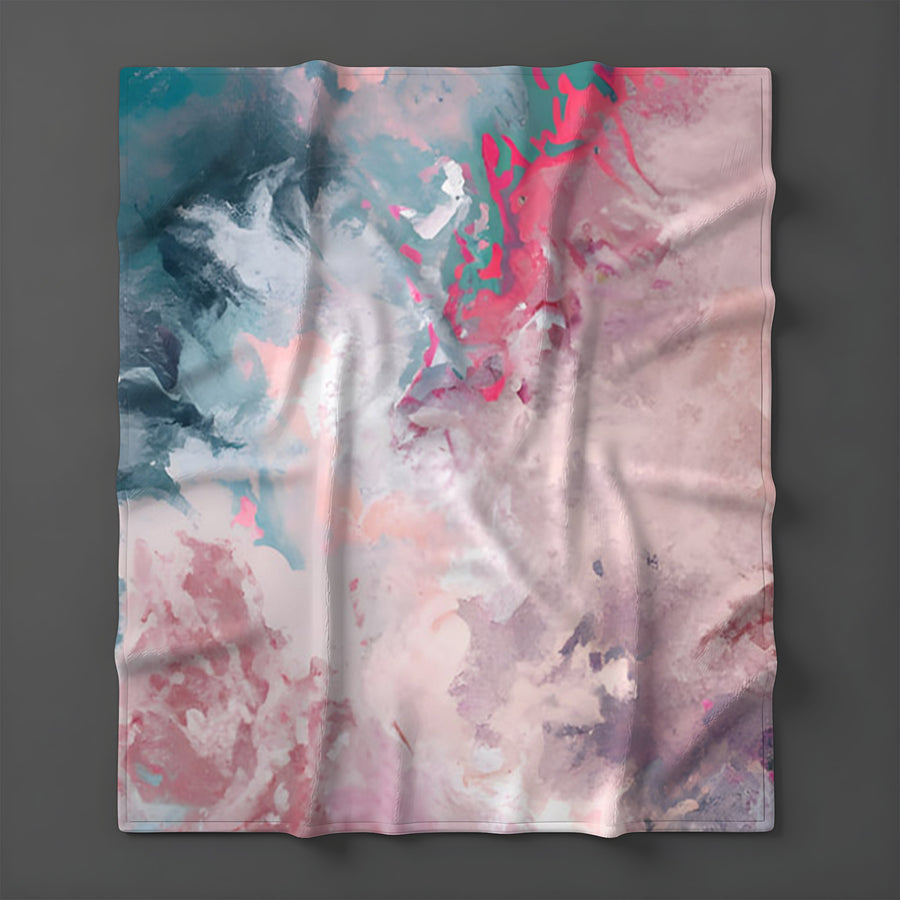 Pink and Blue Marble Abstract Pattern Fleece Sherpa Blanket