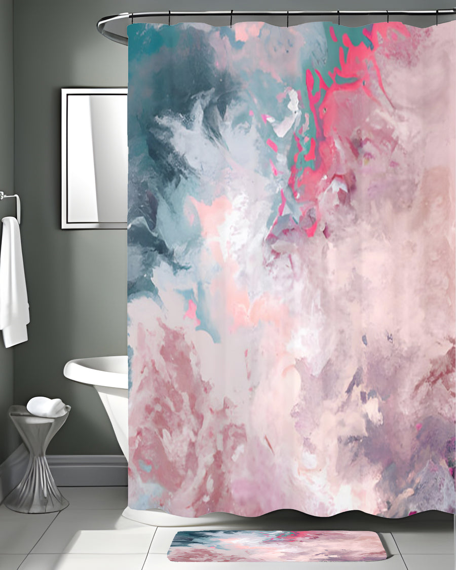 Pink and Blue Marble Abstract Pattern Shower Curtain
