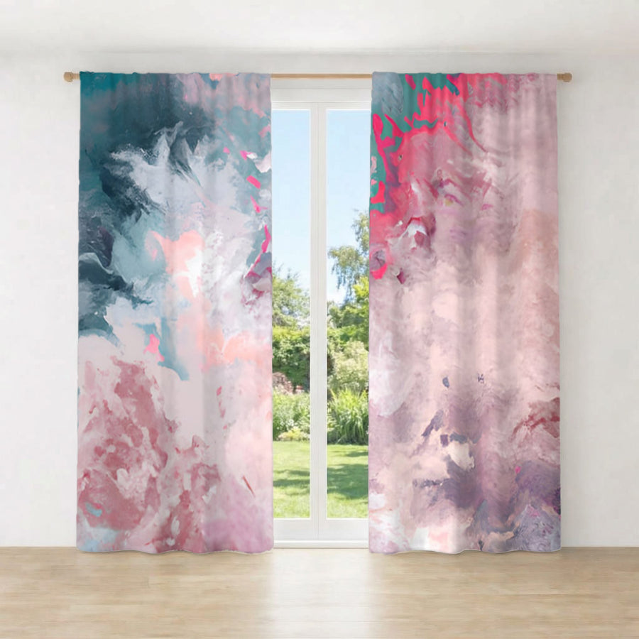 Pink and Blue Marble Abstract Pattern Window Curtain