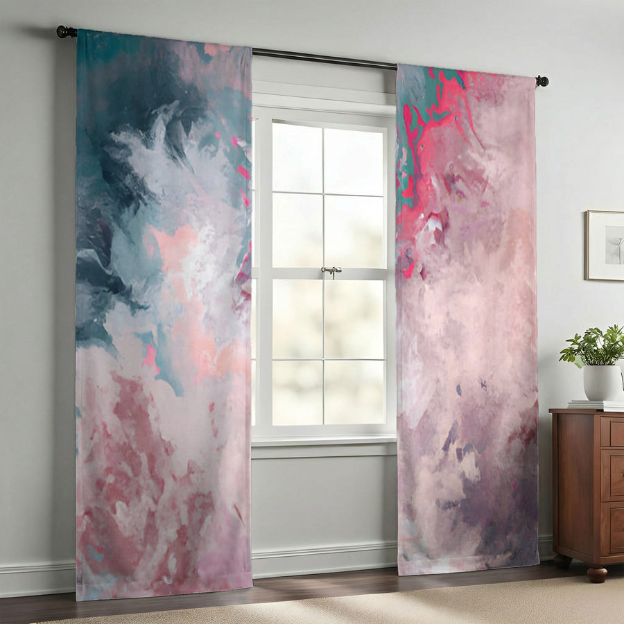 Pink and Blue Marble Abstract Pattern Window Curtain