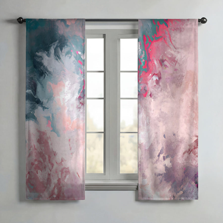 Pink and Blue Marble Abstract Pattern Window Curtain