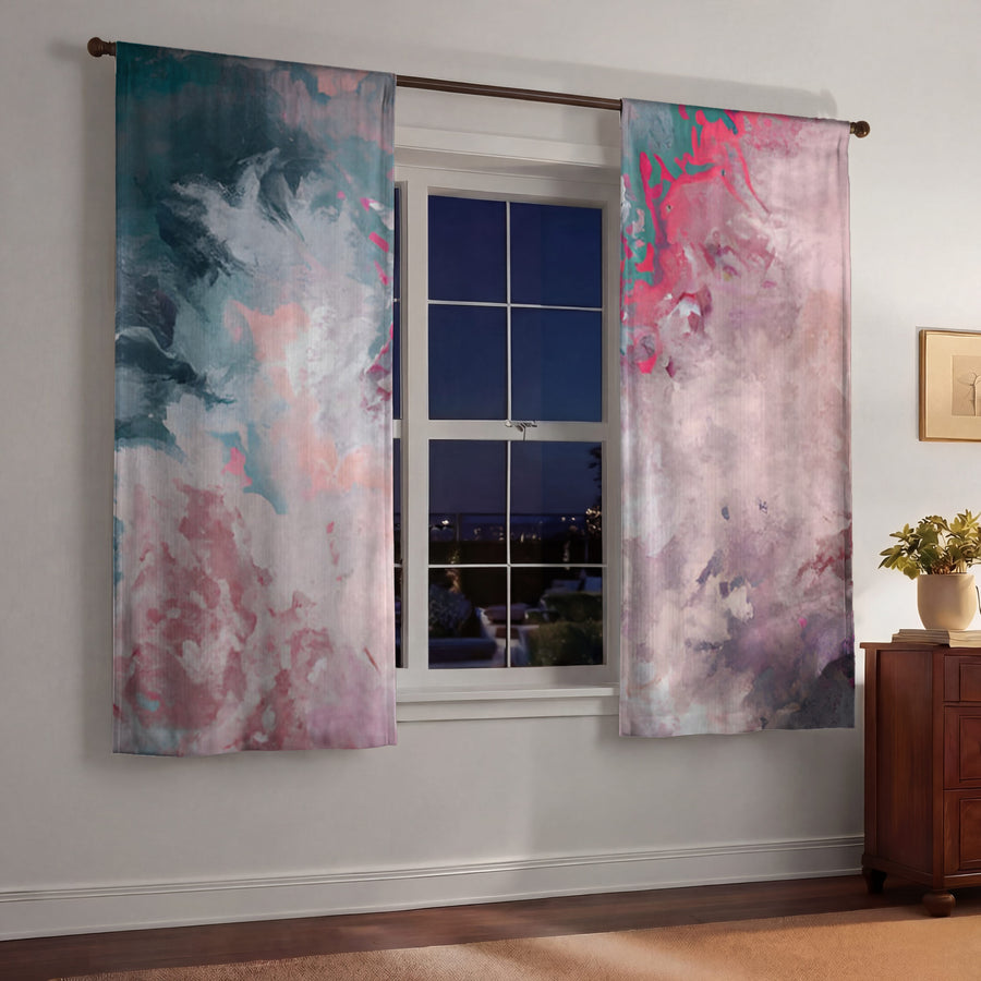 Pink and Blue Marble Abstract Pattern Window Curtain